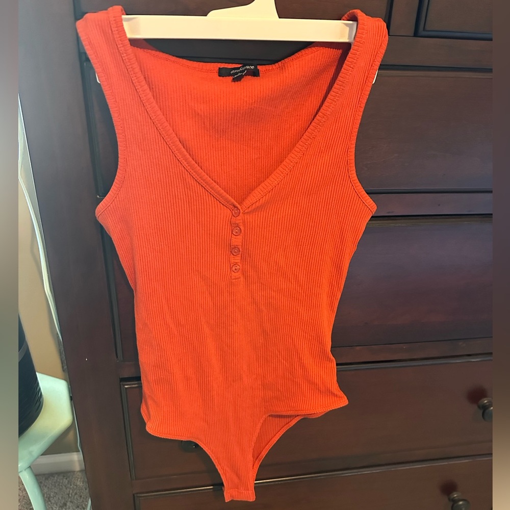 Orange V-Neck Bodysuit